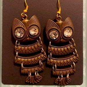 Owl earrings Costume owl earrings with rhinestone eyes, and flowing body